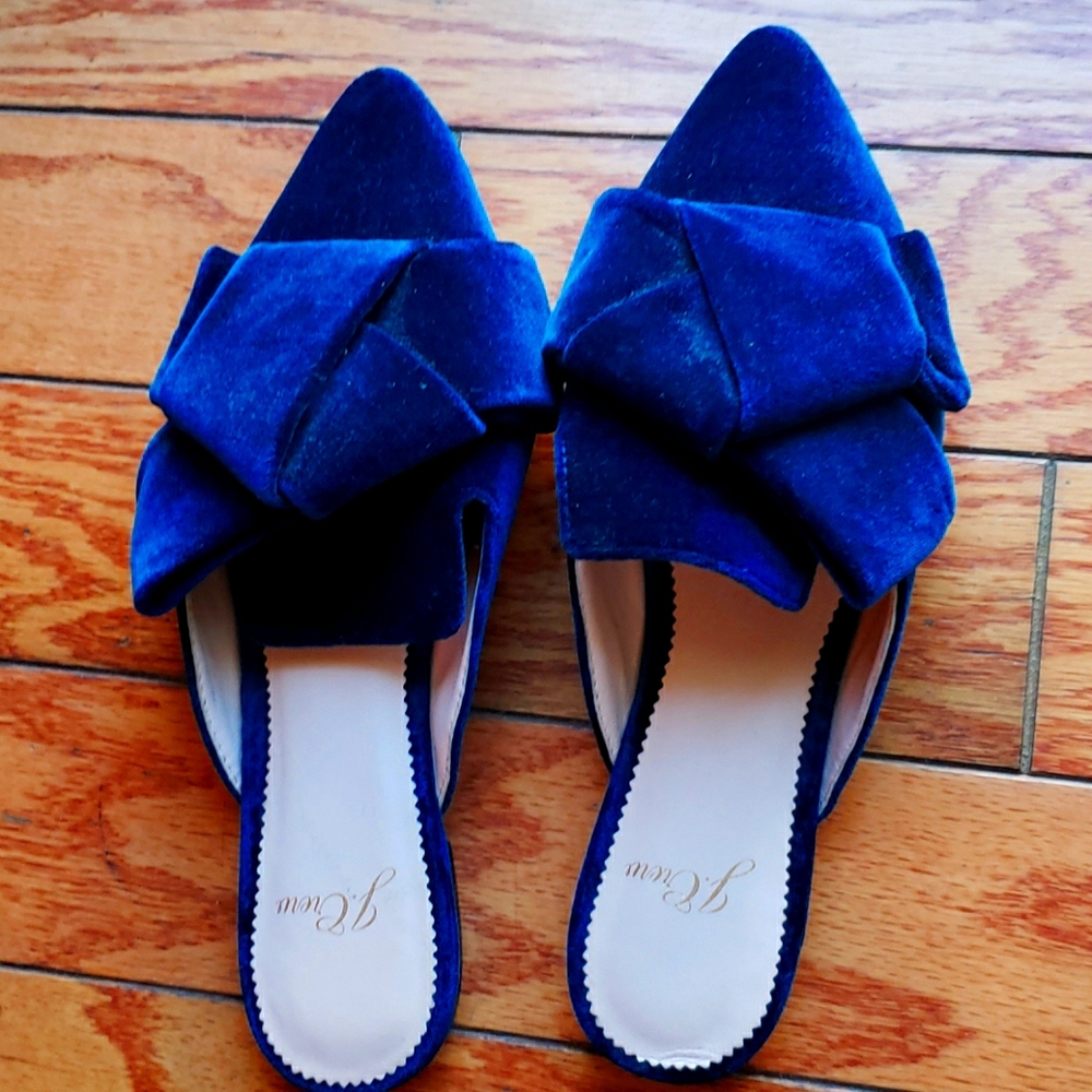 J Crew Blue Velvet Mules size 5